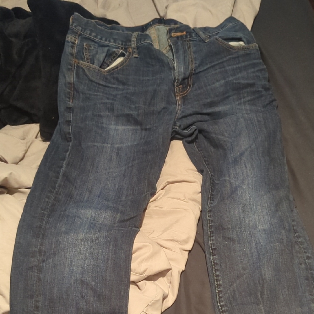 Lucky Brand Blue Straight Jeans with Distressed Detailing